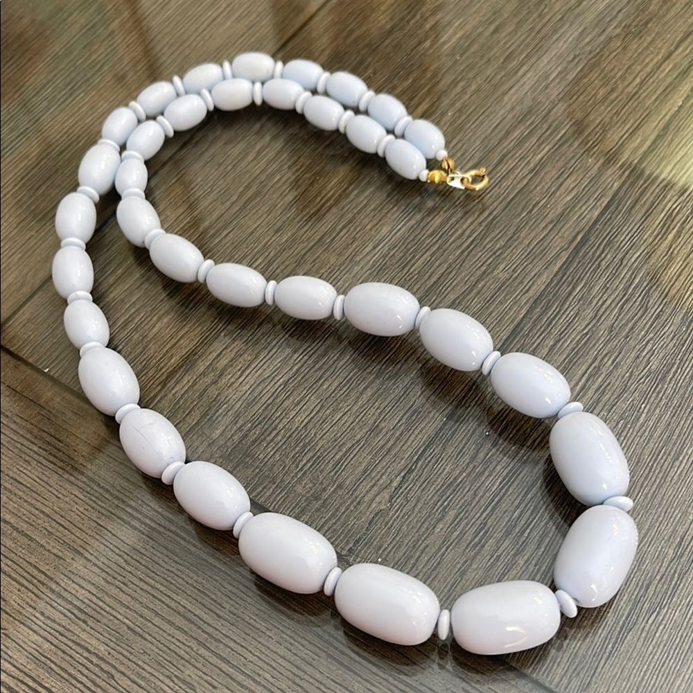 Vintage Light Blue Oblong Shaped Beaded Necklace